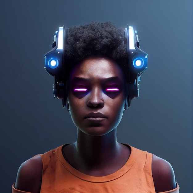 Portrait de femme robotique cyberpunk futuriste rendu 3d