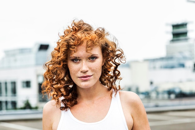 Portrait de femme rousse à l'extérieur