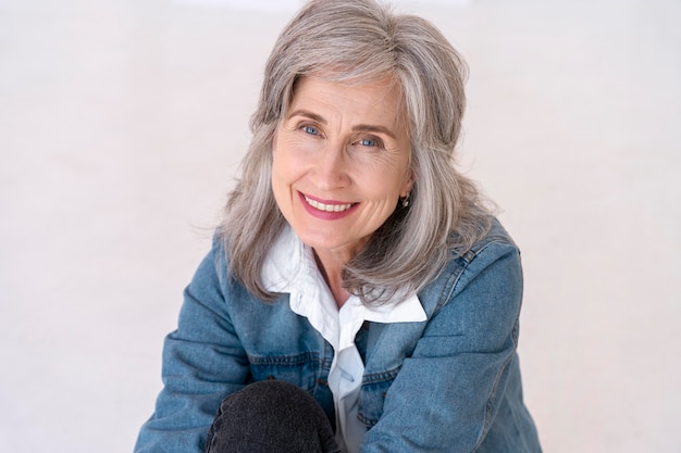 Photo portrait de femme senior élégante souriante