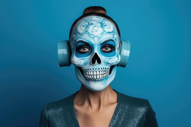 Portrait d'une femme avec son visage maquillé comme le crâne mexicain katrinas
