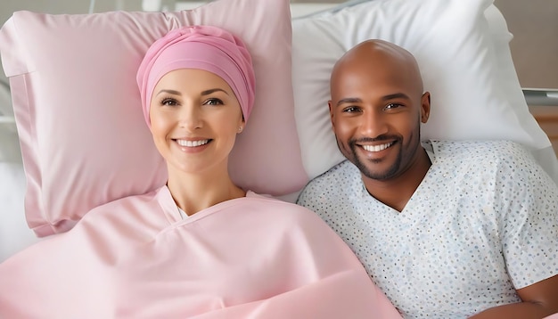 Photo portrait d'une femme souriante dans un lit d'hôpital.