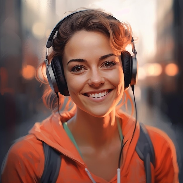 Portrait d'une femme souriante de remise en forme avec des écouteurs