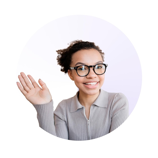 Portrait d'une femme souriante salutation geste icône isolé fond blanc