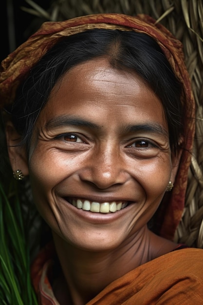 Portrait de femme et sourire pour l'agriculture alimentation saine et bien-être ensemble