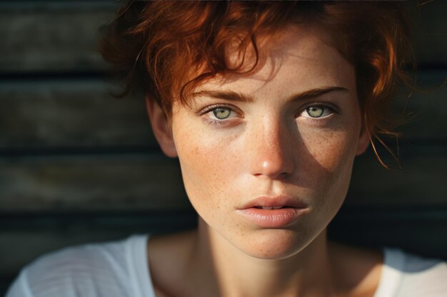 portrait d'une femme avec des taches de rousseur