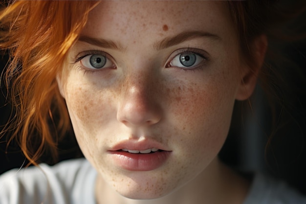 portrait d'une femme avec des taches de rousseur