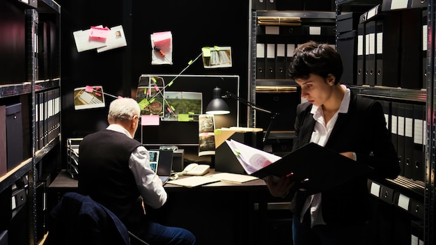 Photo portrait d'une femme utilisant une tablette numérique assise au bureau