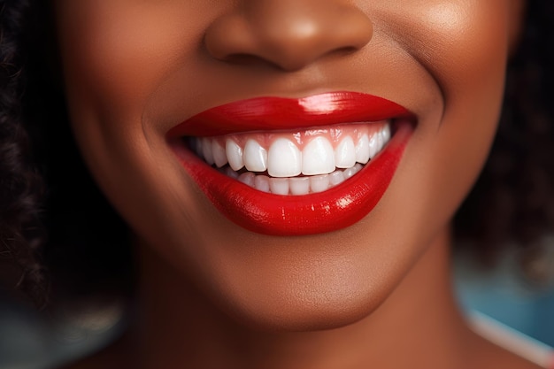 Photo portrait de femmes heureuses avec un sourire parfait avec de belles dents blanches et du rouge à lèvres generative ai