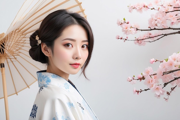 Portrait de femmes japonaises à fond blanc