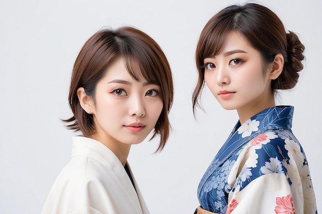 Portrait de femmes japonaises à fond blanc