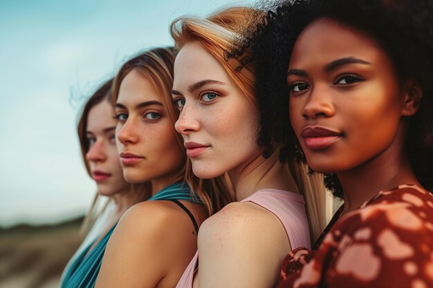 portrait de femmes multiethniques debout à l'extérieur concept de style de vie de diversité journée des femmes diversité équité inclusion égalité des sexes