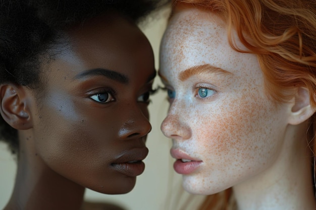 Photo portrait de femmes multiraciales noires, afro-américaines et rouges blanches avec une diversité de taches de rousseur