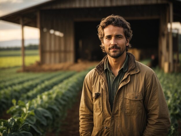 Portrait d'un fermier dans les champs pendant la saison de récolte abondante embrassant l'essence de l'agriculture AI générative