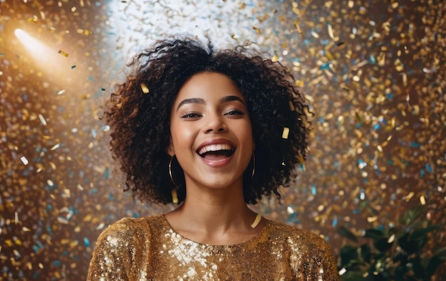 Photo portrait festif d'une jeune fille heureuse en confetti ai générative