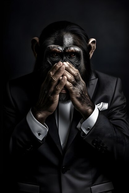 Un portrait fictif d'un chimpanzé 'talk no evil' créé par un logiciel d'IA générative