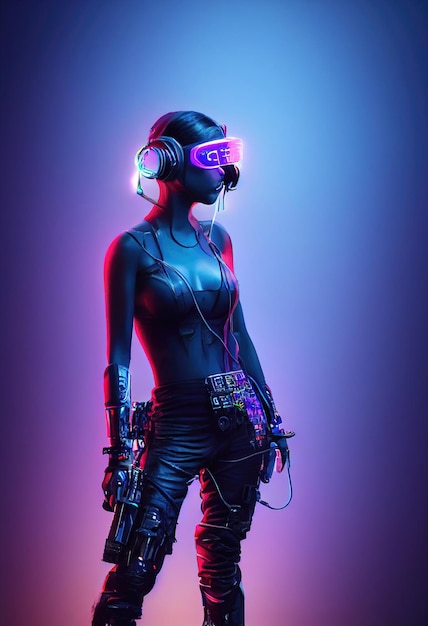 Portrait fictif d'une fille cyberpunk scifi Femme futuriste hightech du futur