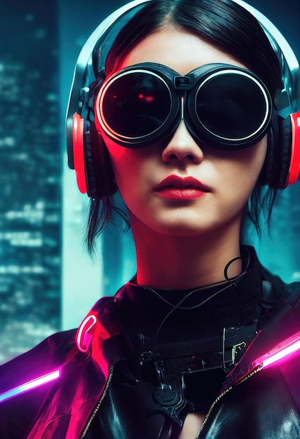 Portrait fictif d'une fille cyberpunk scifi Femme futuriste hightech du futur