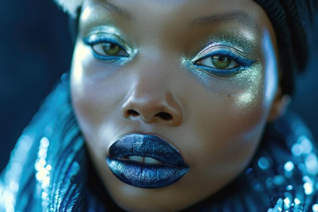 Photo portrait d'une fille africaine aux lèvres bleues en gros plan