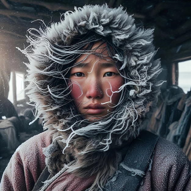 Portrait d'une fille asiatique en hiver