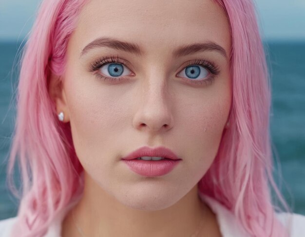 portrait d'une fille aux cheveux roses