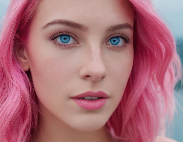 portrait d'une fille aux cheveux roses