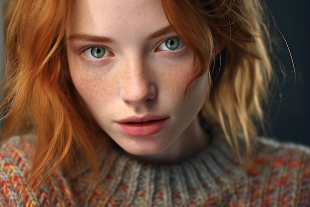 Portrait d'une fille aux cheveux roux et aux taches de rousseur