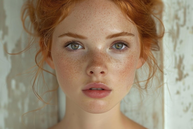 Portrait d'une fille aux cheveux roux en gros plan
