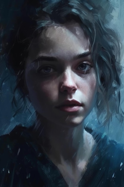 Un portrait d'une fille aux yeux bleus et une chemise bleue.
