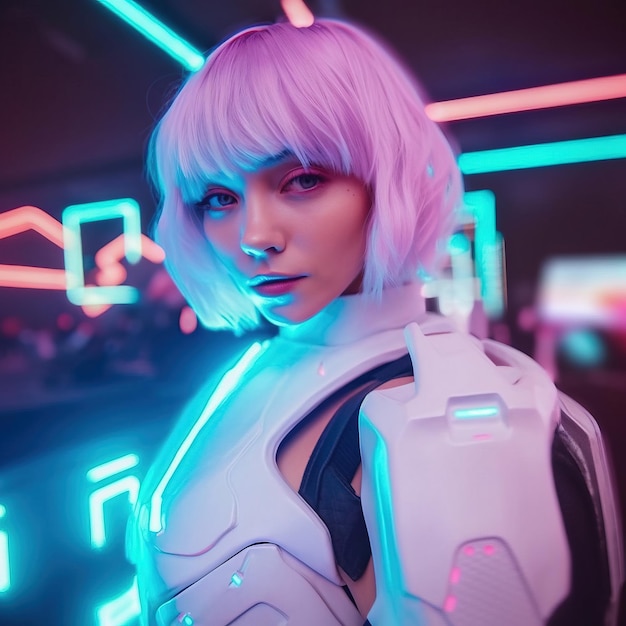 Portrait d'une fille cyberpunk scifi Femme futuriste hightech du futur