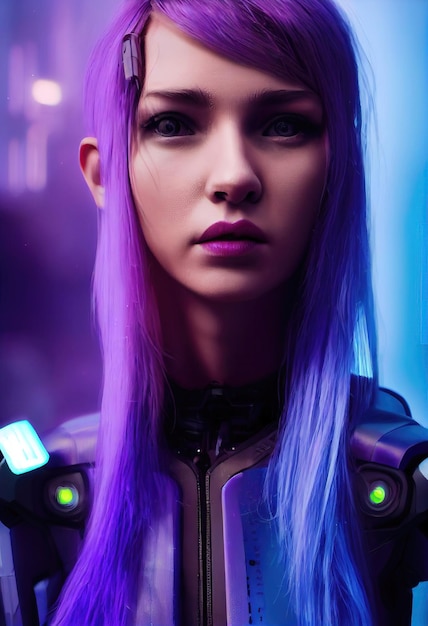 Portrait d'une fille cyberpunk scifi Femme futuriste hightech du futur