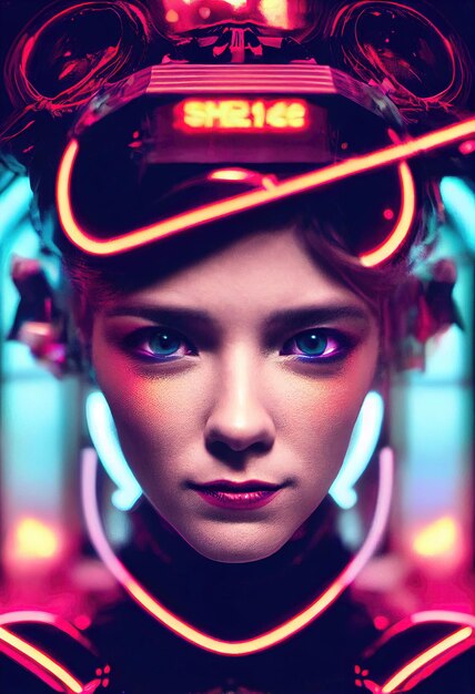 Portrait d'une fille cyberpunk scifi Femme futuriste hightech du futur