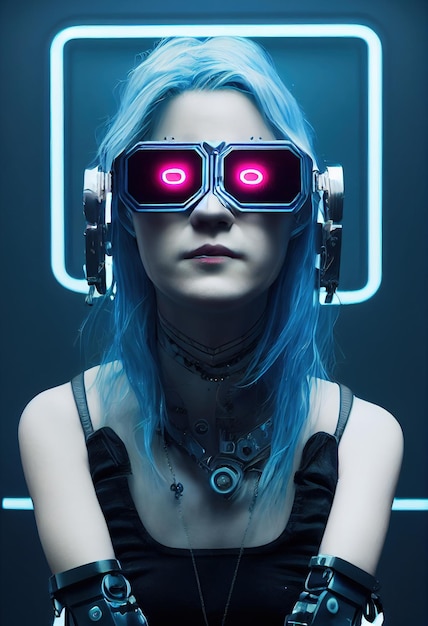 Portrait d'une fille cyberpunk scifi Femme futuriste hightech du futur