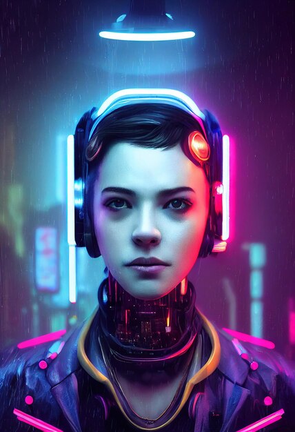 Portrait d'une fille cyberpunk scifi Femme futuriste hightech du futur