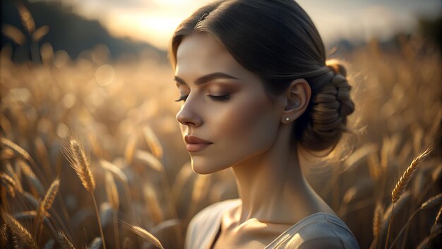 Portrait d'une fille dans un champ de blé