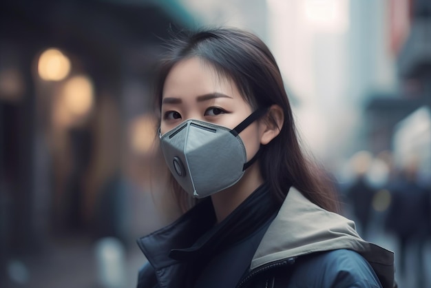 Portrait d'une fille dans un respirateur dans la rue Generative AI