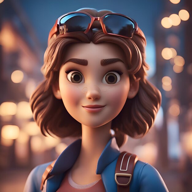 Portrait d'une fille dans la ville rendu en 3D