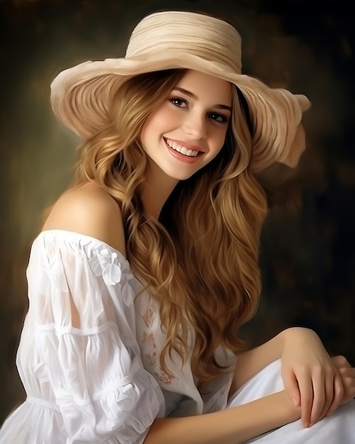 Portrait d'une fille d'été avec un chapeau blanc