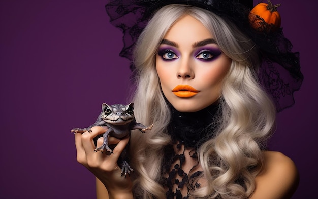 Photo portrait de fille goth avec crapaud halloween