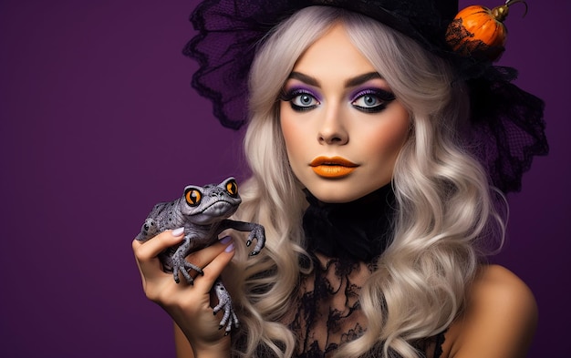 portrait de fille goth avec crapaud halloween