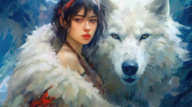 Portrait d'une fille avec un loup HD 8K fond d'écran Stock Photographic Image