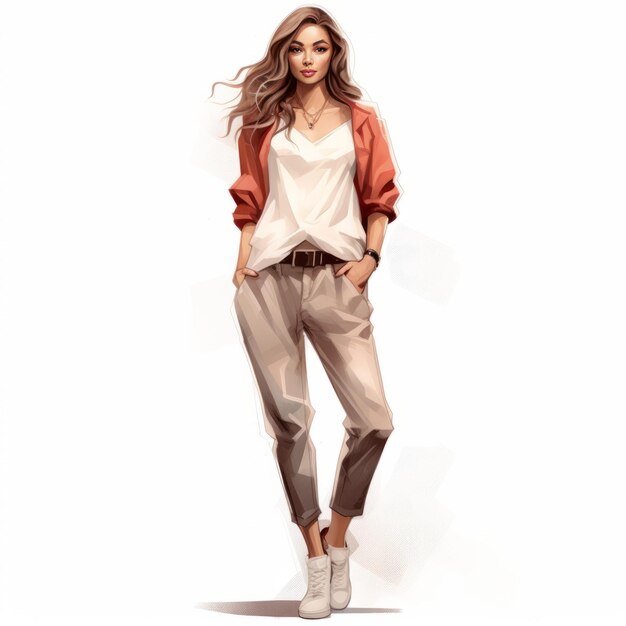 Portrait de fille à la mode Illustration réaliste d'une femme élégante en veste et en pantalon