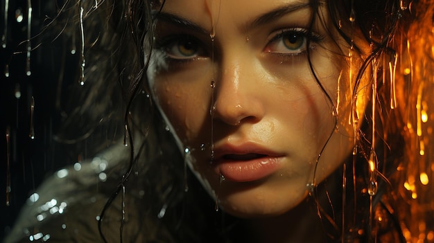 portrait de fille mouillée dans des gouttes de pluie