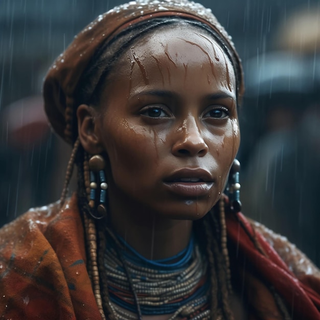 Portrait d'une fille noire africaine un jour de pluie