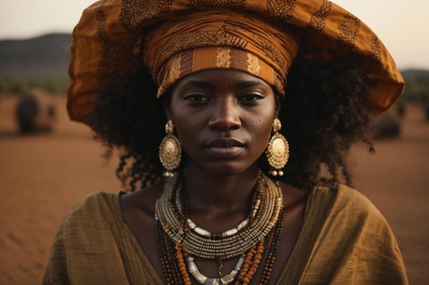 Portrait d'une fille noire dans des vêtements traditionnels africains