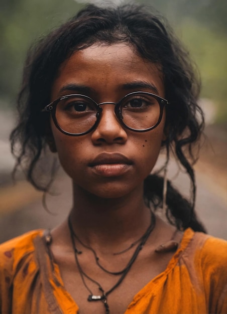 Portrait d'une fille à la peau noire avec des lunettes