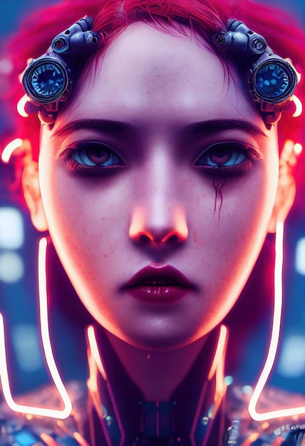 Portrait d'une fille scifi cyberpunk futuriste Femme futuriste hightech du futur