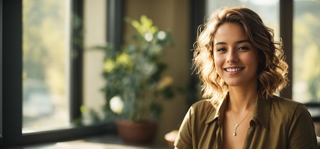 Portrait d'une fille souriante dans le bureau