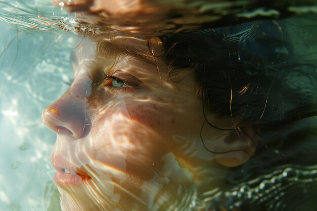 Photo portrait d'une fille sous l'eau dans la piscine