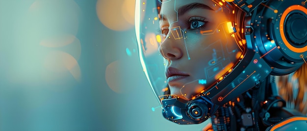 Portrait futuriste d'Android Un coup d'œil sur l'IA Évolution Concept Intelligence artificielle Technologie futuriste Portraits numériques SciFi Esthétique Interaction homme-machine