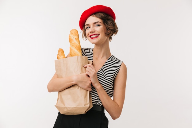 Portrait, gai, femme, Porter, béret